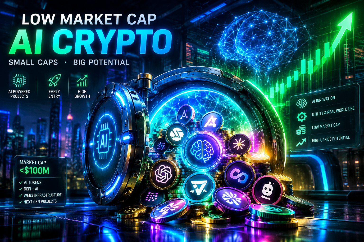 Low Market Cap AI Crypto Coins with 10x Potential Feature Banner
