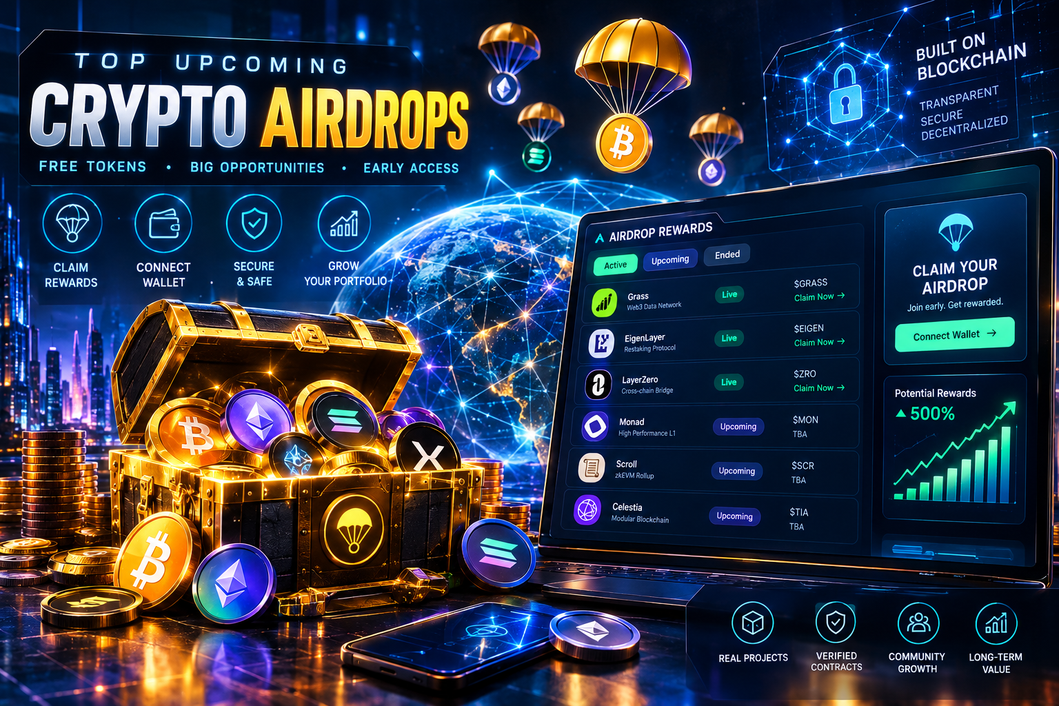 Top Upcoming Crypto Airdrops Feature Banner for FoolXT