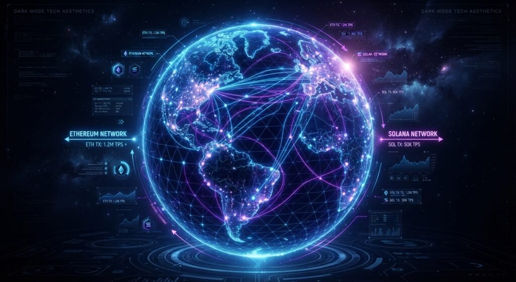 High-speed Layer-1 smart contract blockchain network visualization.