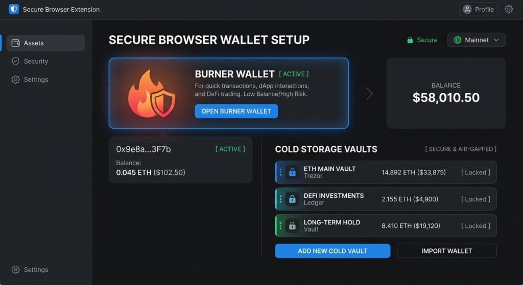 Secure burner wallet setup for safe crypto airdrop management.