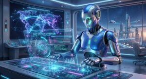 Autonomous AI agent interacting with blockchain smart contracts powered by FET.